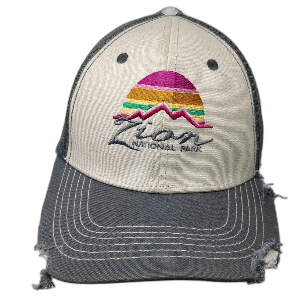 Prairie Mountain Trucker Hat Gray One Size Zion National Park Mesh Snapback